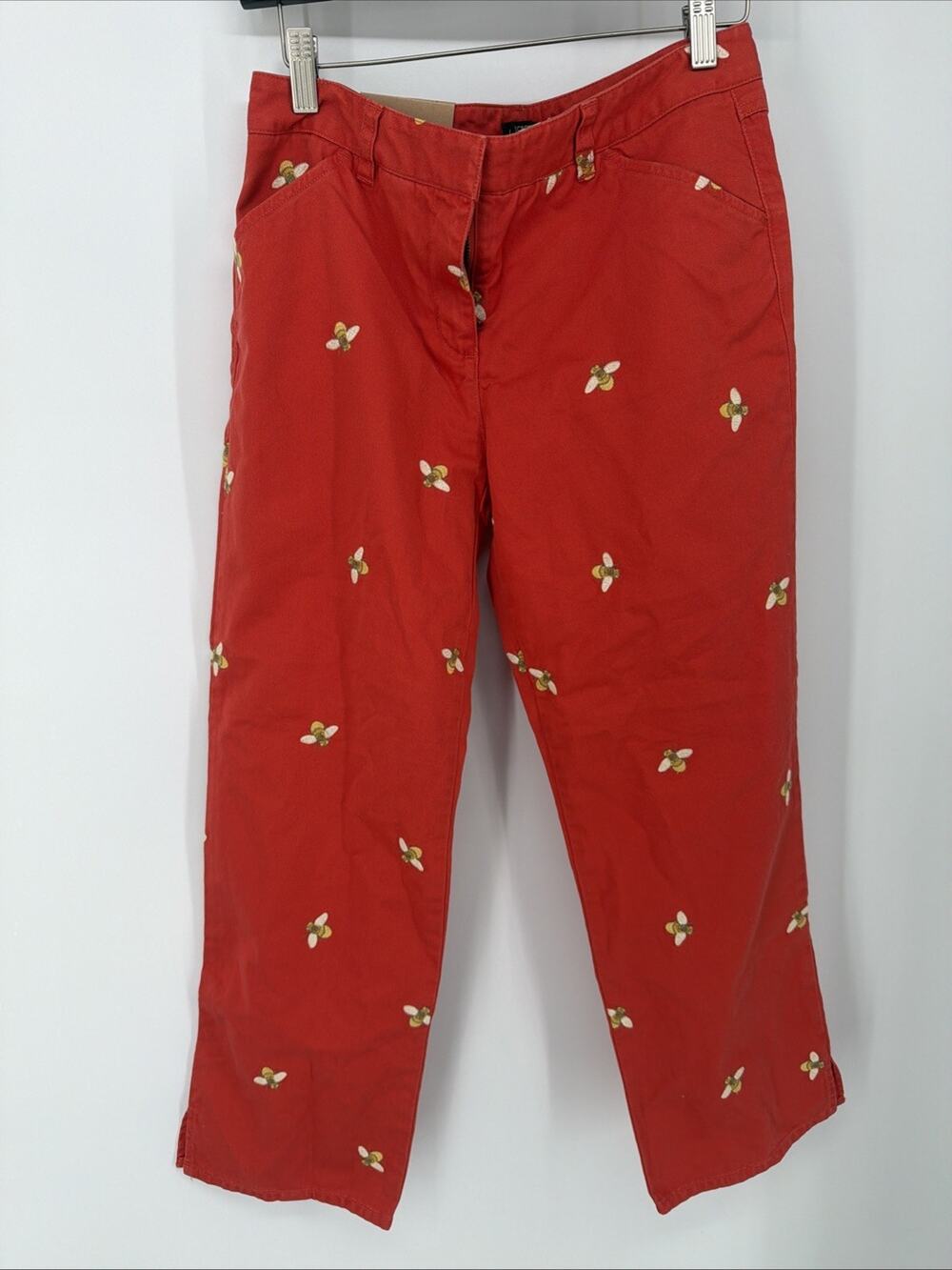 J Crew Favorite Fit Pants Womens Size 4 Red 100% Cotton Inseam 25 Bumblebees